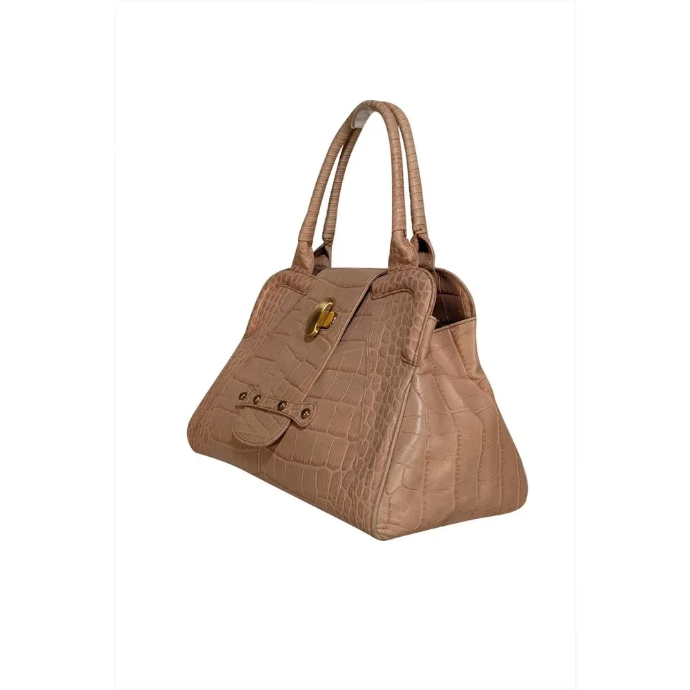Max Mara - Peachy Pink Croc Embossed Leather Handbag